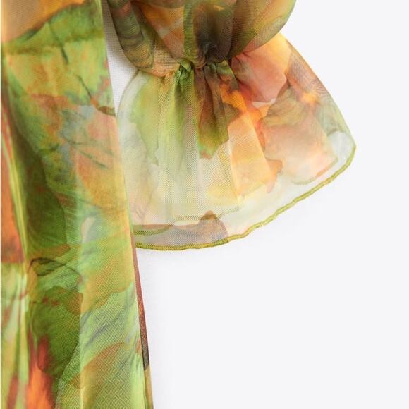 ZARA BLOGGER FAVORITE PRINTED TULLE DRESS GREEN - Picture 15 of 15
